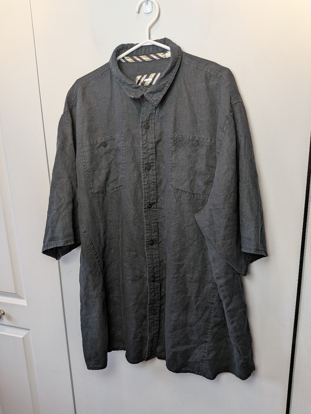 PELLE PELLE Men 100% Linen Casual Button Down Shirt Size 4XL Black Short Sleeves